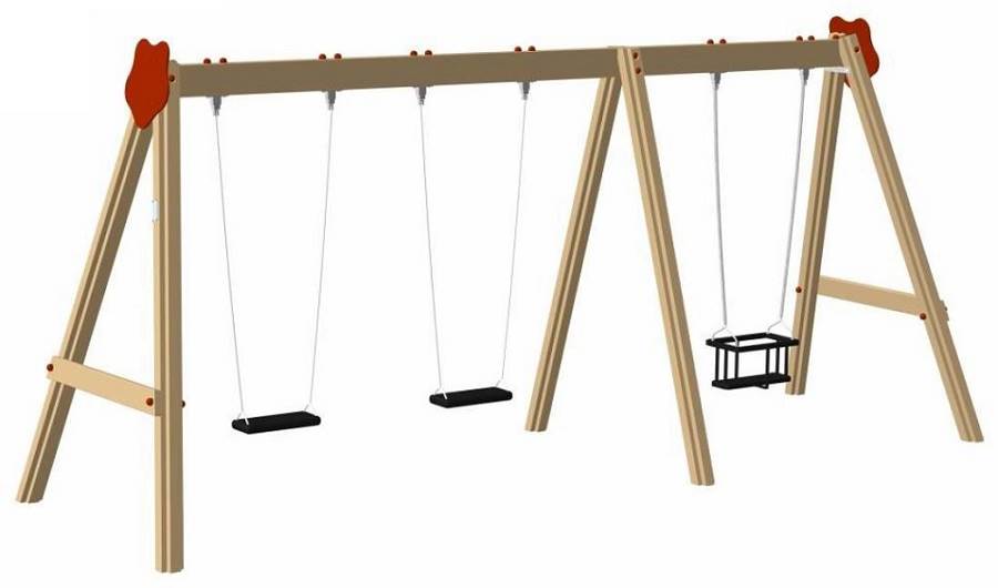 Gynge - 2 sæder og 1 babygynge